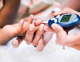 Diabetes finger prick for blood glucose 