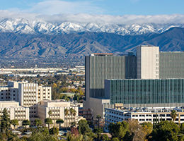 view of hospital and mountains